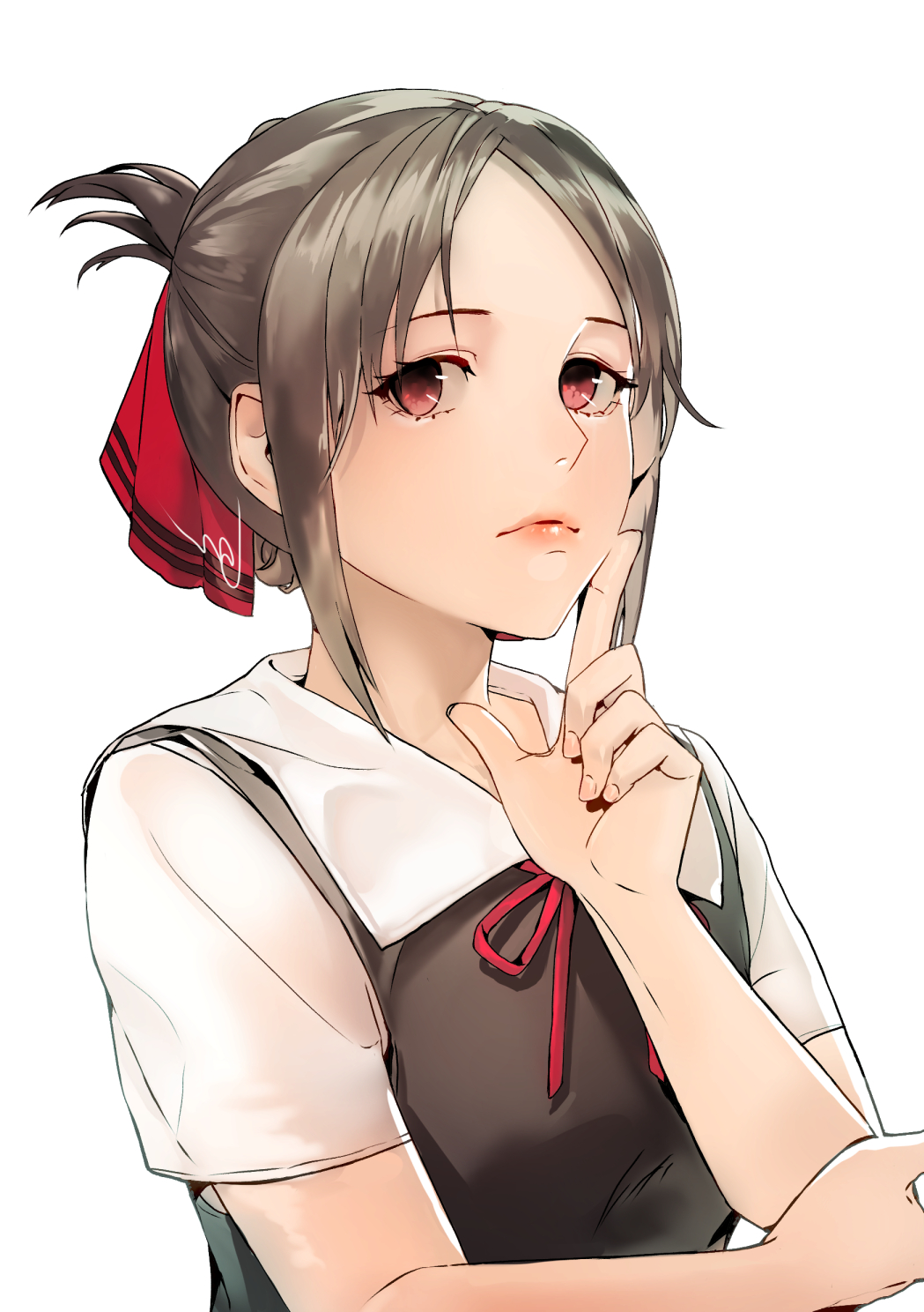 1girl, arm_under_breasts, bangs, black_dress, black_hair, bow, bowtie, breasts
