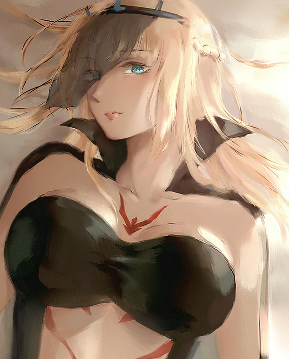 1girl, bandeau, blonde_hair, blue_eyes, braid, breasts, crown, fate/apocrypha