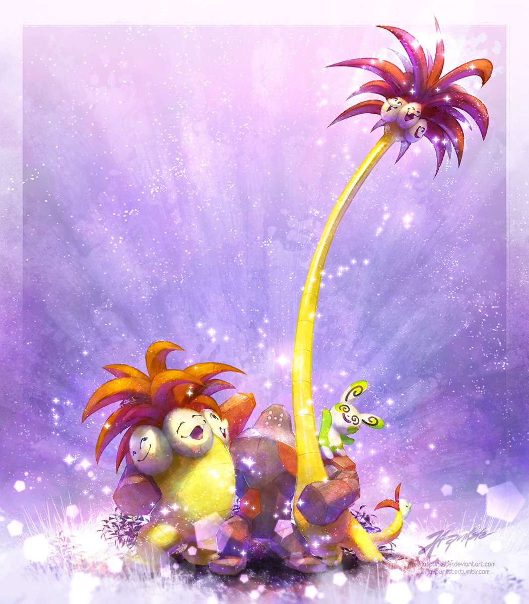 :d, ^_^, alolan_and_normal, alolan_exeggutor, alolan_form, alternate_color, border, closed_eyes