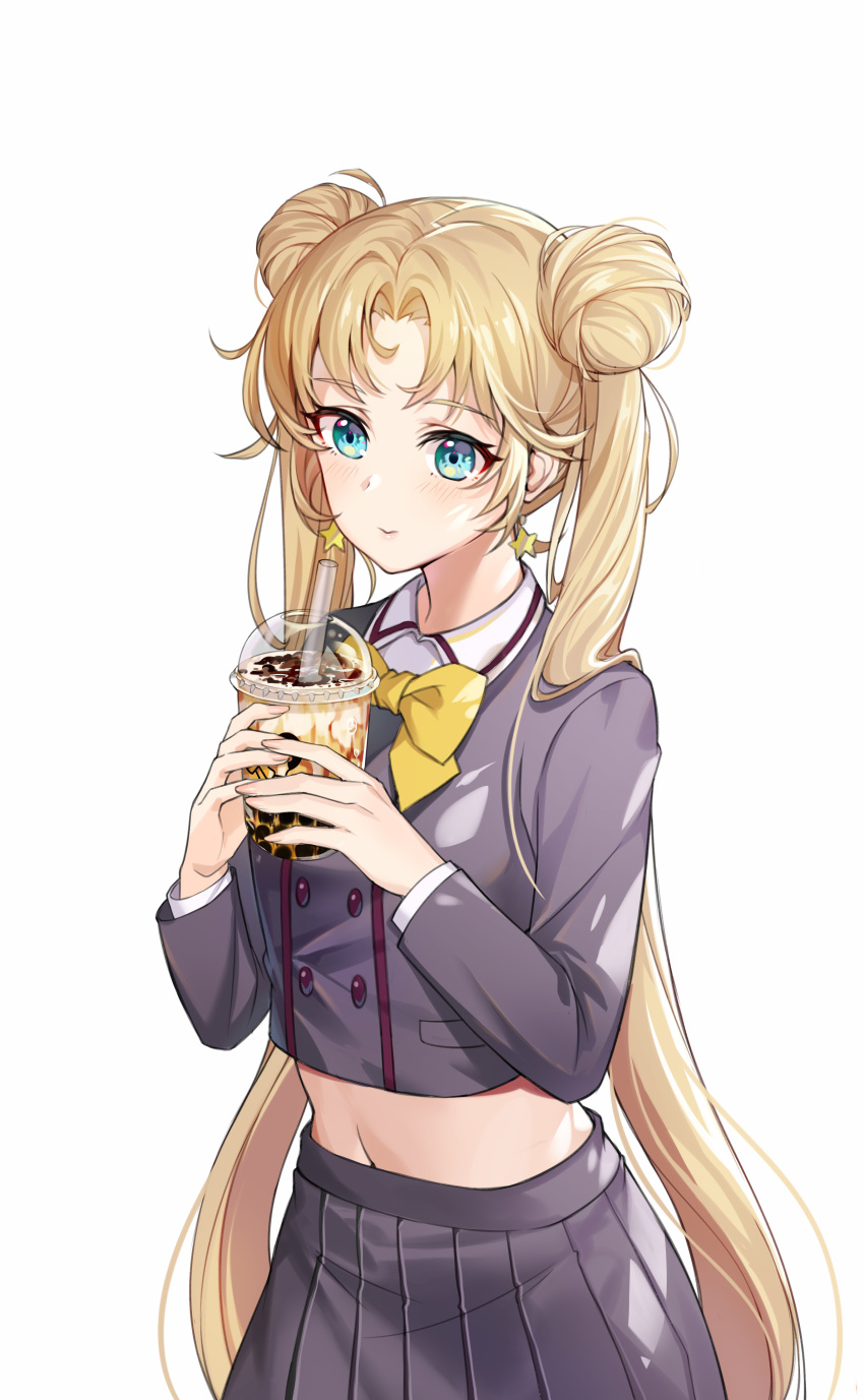 1girl, absurdres, aqua_eyes, bangs, bishoujo_senshi_sailor_moon, black_shirt, black_skirt, blonde_hair