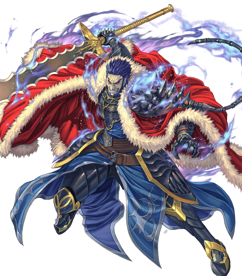 1boy, alternate_costume, armor, armored_boots, ashnard_(fire_emblem), aura, beard, belt
