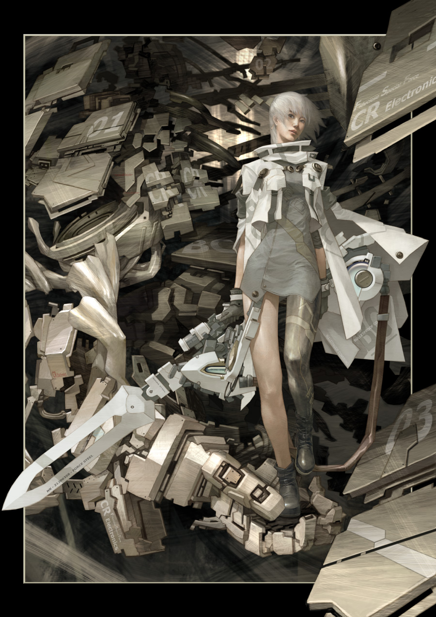 mecha, science_fiction, scifi, silver_hair, skan_srisuwan, sword, weapon