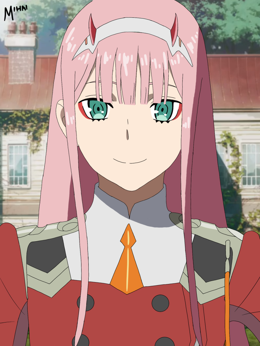 1girl, amateur, bangs, darling_in_the_franxx, green_eyes, highres, horns, long_hair