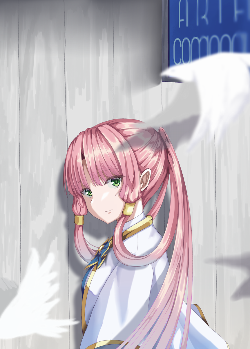 1girl, alua, aria, aria_company_uniform, bow, bowtie, capelet, green_eyes