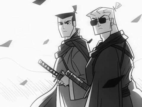 2boys, georgekrstic, japanese_clothes, johnny_bravo, johnny_bravo_(series), katana, kimono, lowres