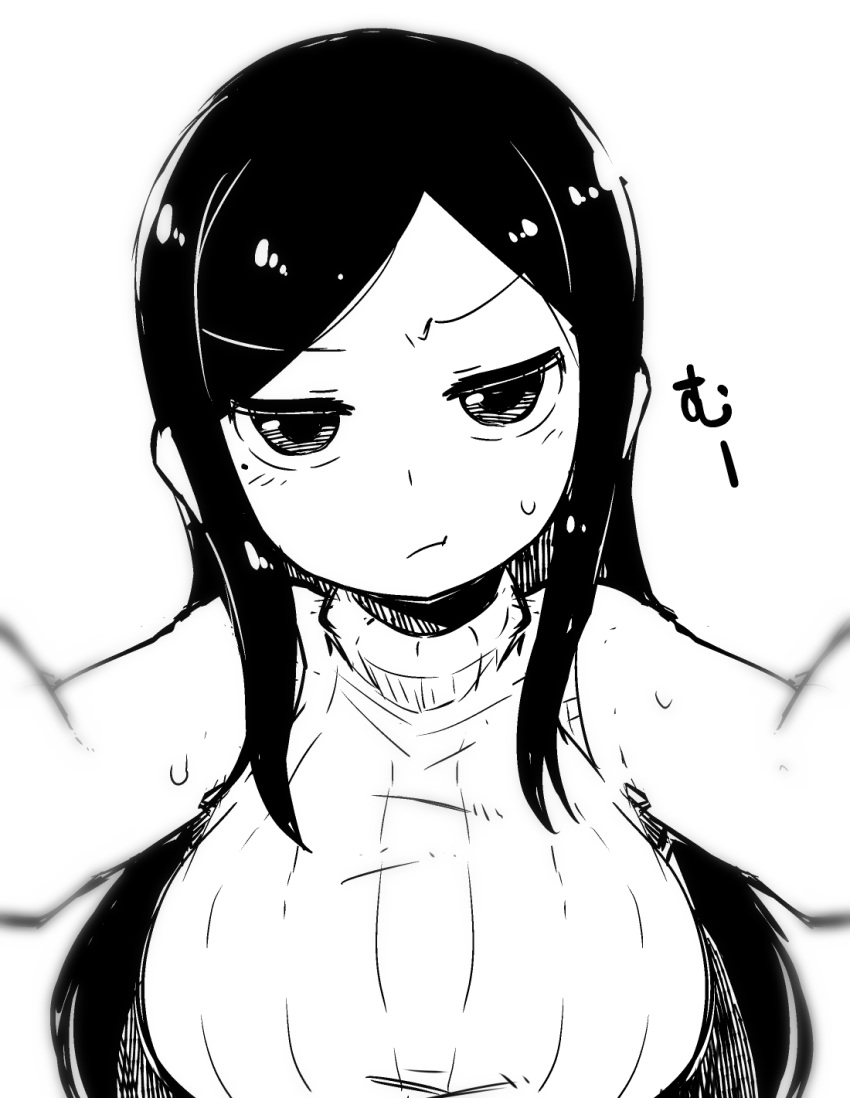 1girl, black_eyes, black_hair, breasts, frown, fukurou_(owl222), highres, large_breasts