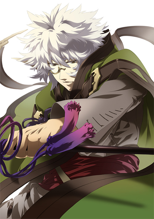 akiyoshi_haru, glasses, haru_(plaines), male, orifiel, pince-nez, ribbon, ribbons, solo, sword, tales_of_(series), tales_of_innocence, weapon, white_background, white_hair