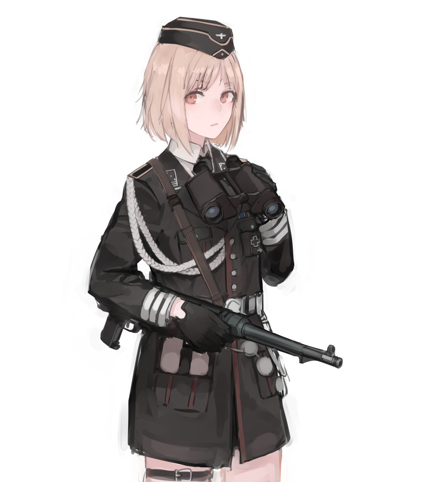 1girl, absurdres, bangs, binoculars, black_clothes, black_gloves, black_jacket, black_neckwear