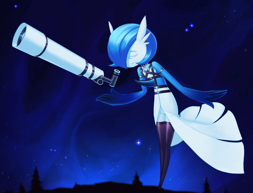 alternate_color, alternate_hair_color, blue_hair, closed_eyes, commentary, creature, english_commentary, eyelashes