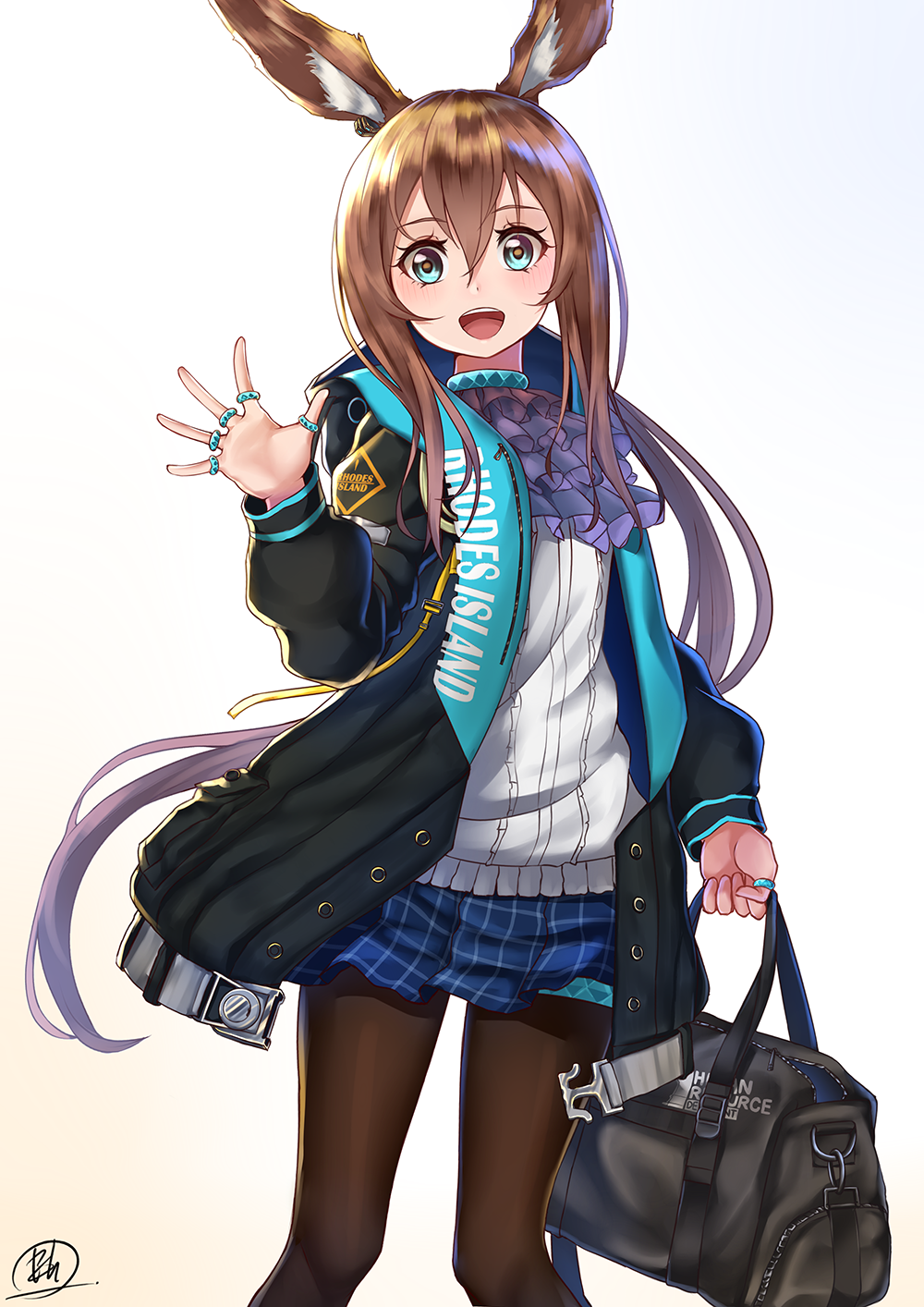 1girl, :d, after3310, amiya_(arknights), animal_ear_fluff, animal_ears, aqua_eyes, arknights