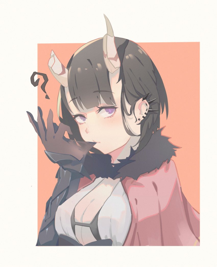 1girl, :/, ?, absurdres, adjusting_clothes, adjusting_gloves, black_gloves, black_hair