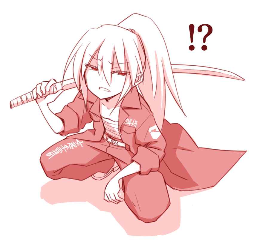 !?, 1girl, alternate_hairstyle, bokken, bousouzoku, elena_trafalgar, flat_chest, highres