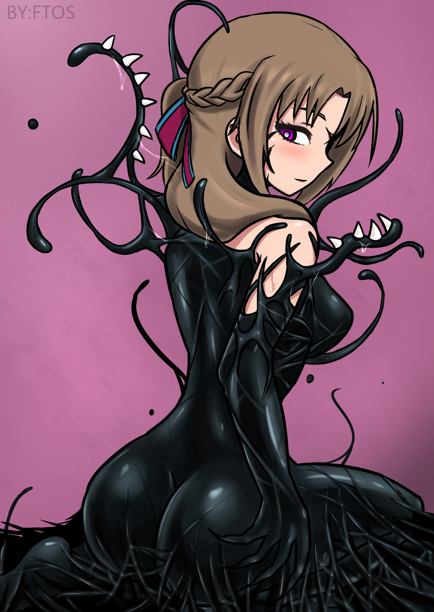 1girl, ass, back, bangs, black_ftos, braid, breasts, brown_hair