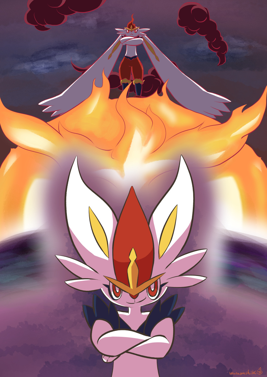 absurdres, bunny_focus, cinderace, closed_mouth, commentary_request, frown, gen_8_pokemon, gigantamax