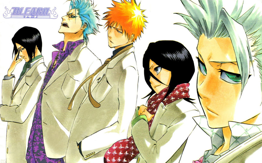 bleach, grimmjow_jaegerjaquez, hitsugaya_toushirou, ishida_uryuu, kuchiki_rukia, kurosaki_ichigo, official_art