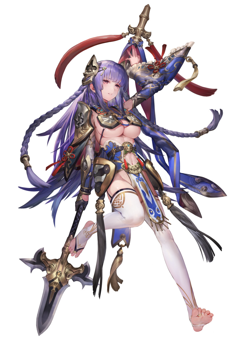1girl, aos, armor, blue_hair, character_request, copyright_request, feet, highres