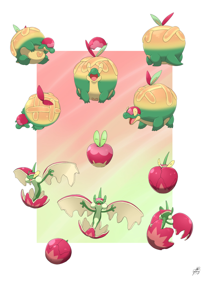 :d, ^_^, absurdres, apple, appletun, applin, closed_eyes, commentary_request