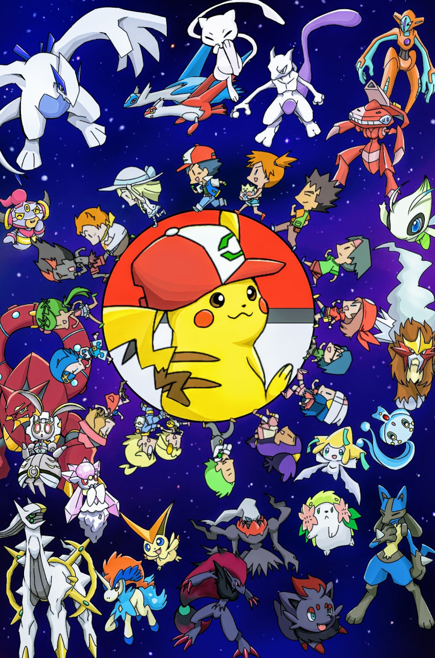 6+boys, 6+girls, :d, ^_^, arceus, ayo_(ayosanri009), baseball_cap, beanie