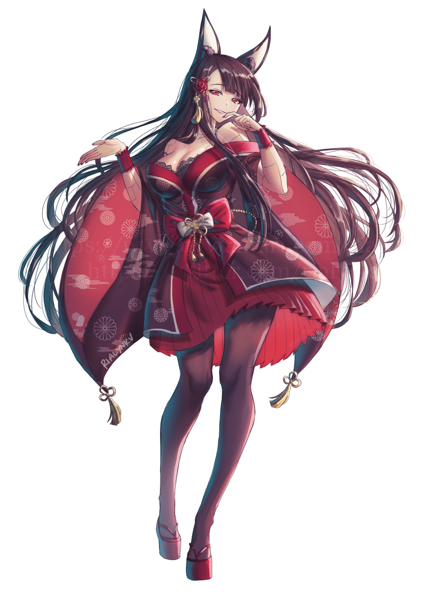 1girl, absurdres, akagi_(azur_lane), animal_ears, arms_up, azur_lane, bare_shoulders, black_bra