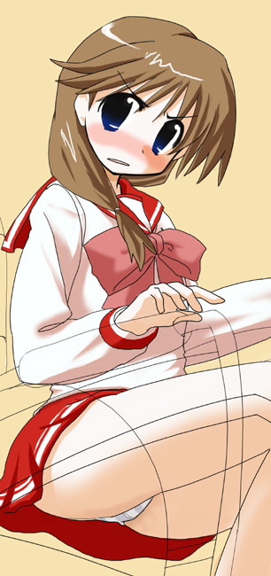 ass, blush, bottom_touching_surface, bow, brown_hair, hottan, hottan!, komaki_ikuno