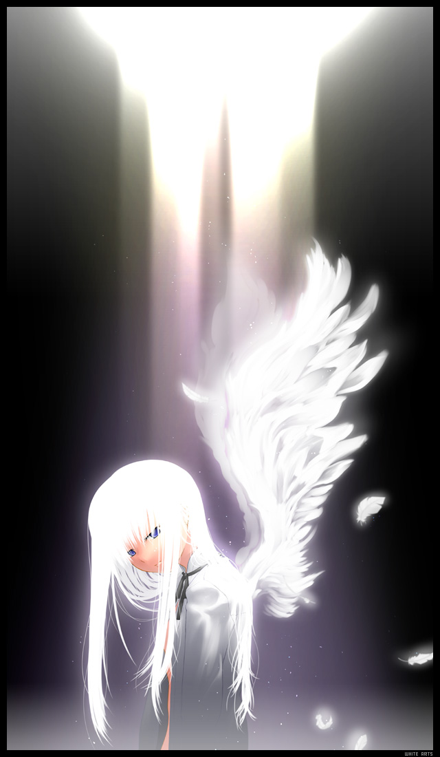 1girl, arms_at_sides, black_background, black_border, black_ribbon, bloom, blue_eyes, border