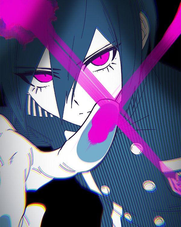 1boy, ahoge, black_background, black_hair, blood, closed_mouth, dangan_ronpa, eyelashes