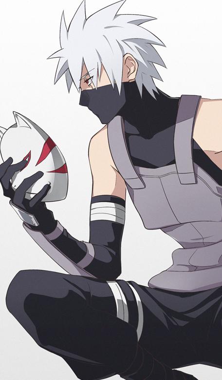 1boy, armor, facial_mask, gloves, hatake_kakashi, kanata_(loser51), male_focus, mangekyou_sharingan