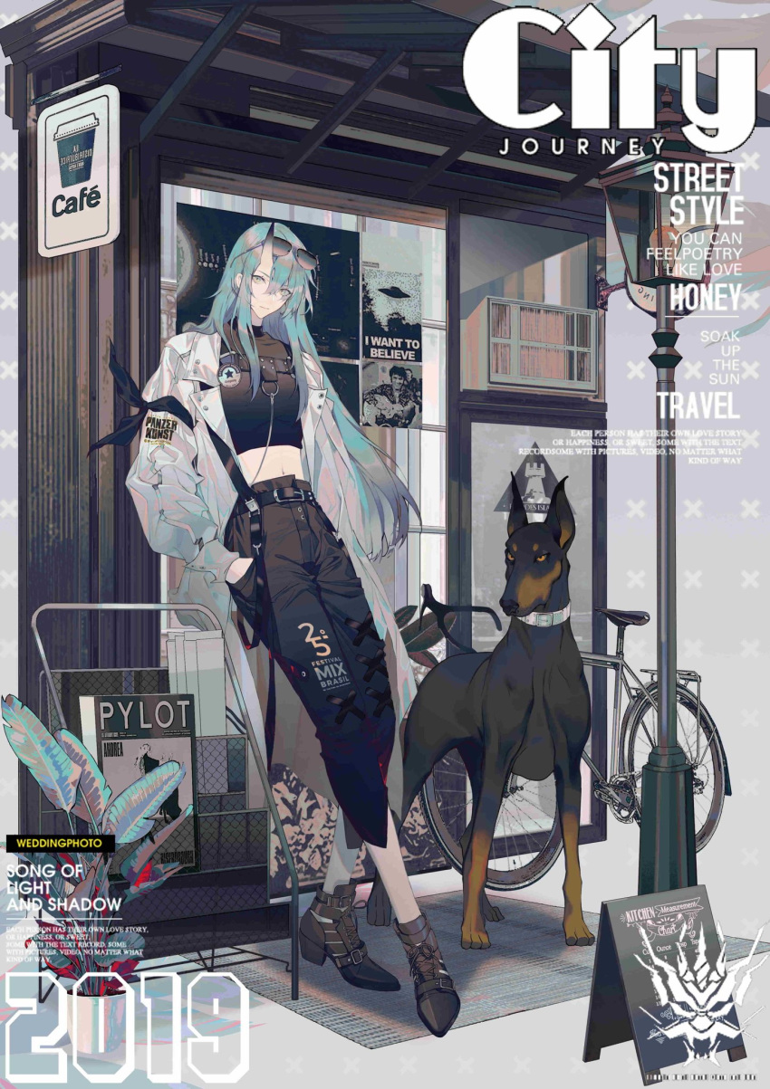 1girl, alternate_costume, andrea_riseborough, arknights, armband, belt, black_pants, black_shirt