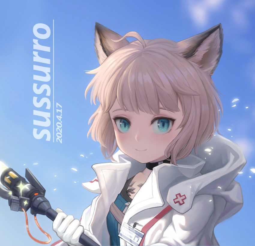 1girl, animal_ears, arknights, cloak, coat, commentary_request, highres, holding