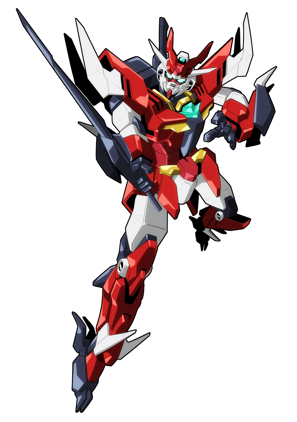 dynamic_pose, glowing, glowing_eyes, green_eyes, gundam, gundam_build_divers, gundam_build_divers_re:rise, head_tilt
