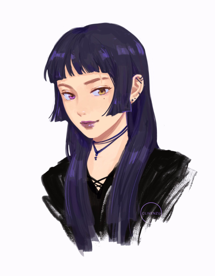 1girl, artist_name, bangs, blunt_bangs, clivenzu, closed_mouth, commentary, copyright_request
