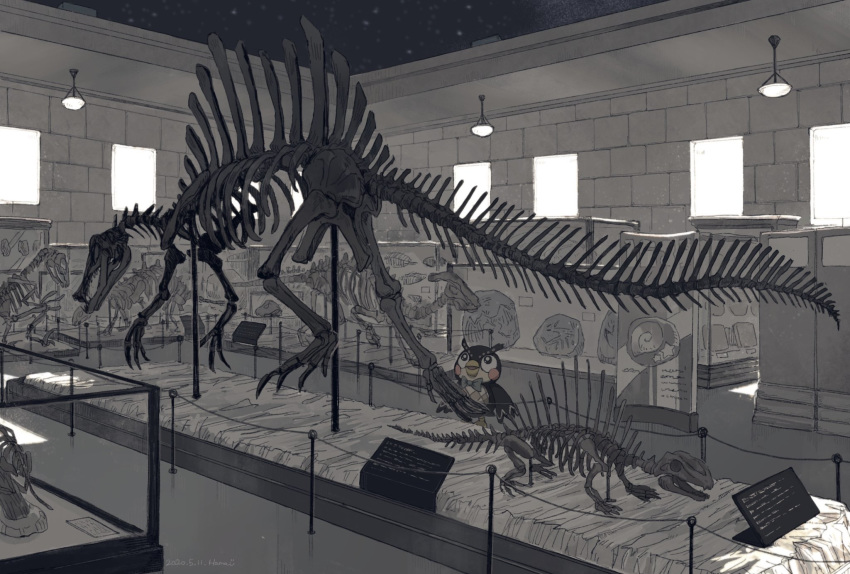 1boy, beak, bird, bone, bow, bowtie, dated, dinosaur