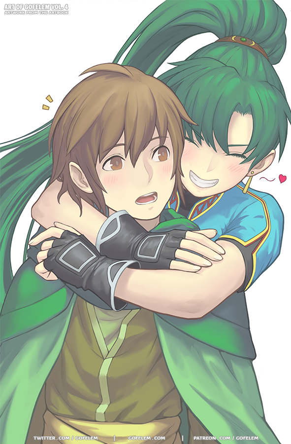 1boy, 1girl, artist_name, bangs, blush, brown_eyes, brown_hair, cape