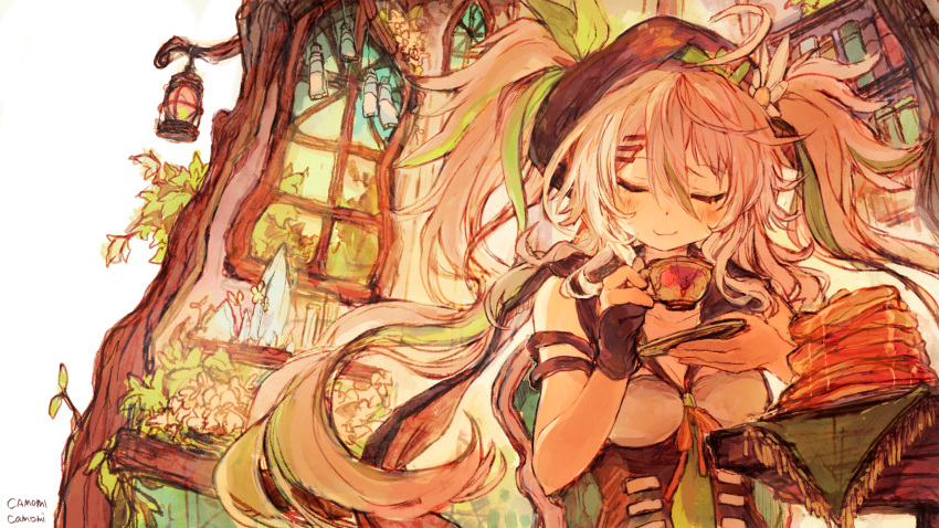 1girl, ahoge, bangs, bare_shoulders, beret, black_gloves, black_headwear, blush