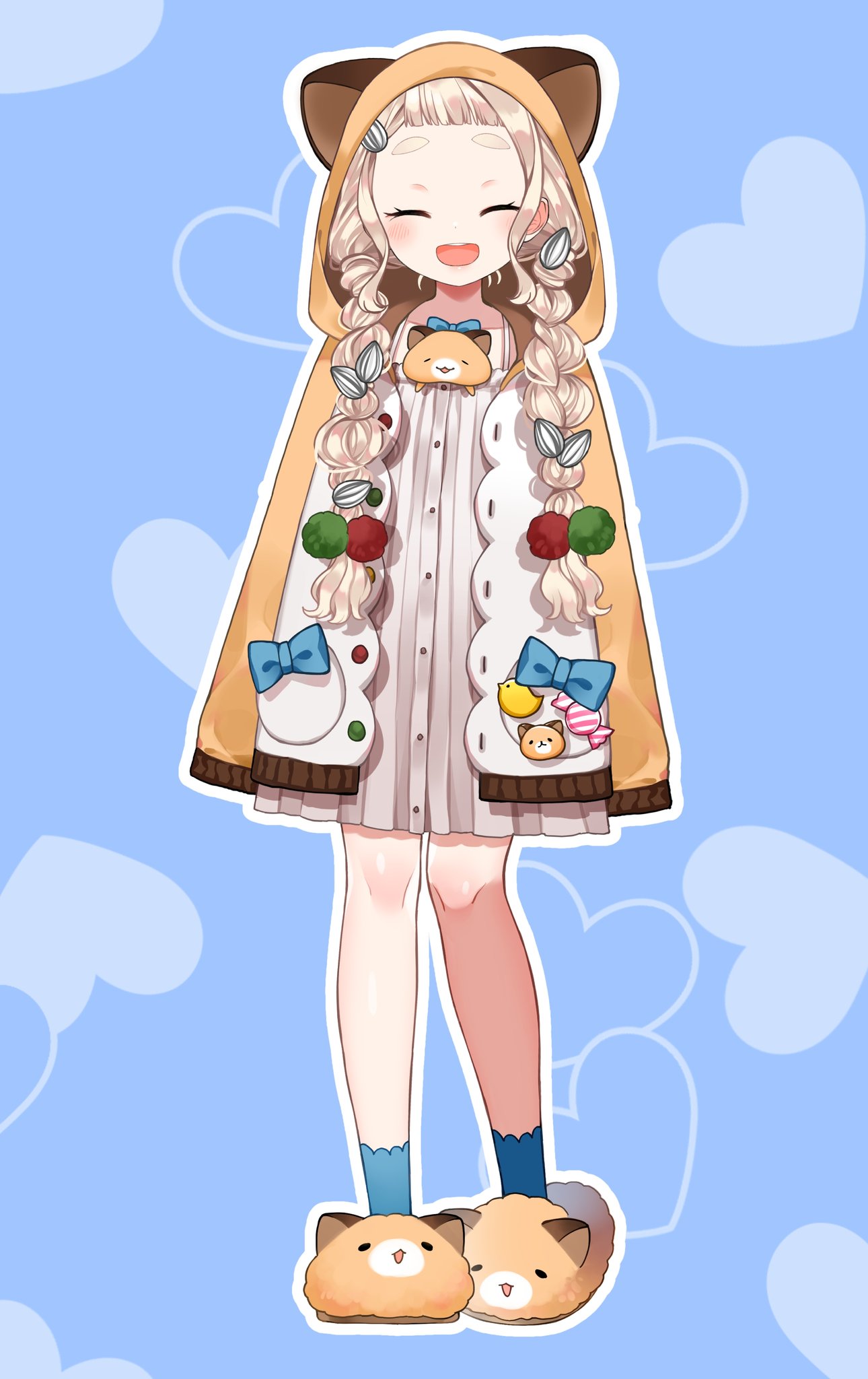 1girl, animal, animal_ears, animal_in_clothes, animal_slippers, bangs, blunt_bangs, blush