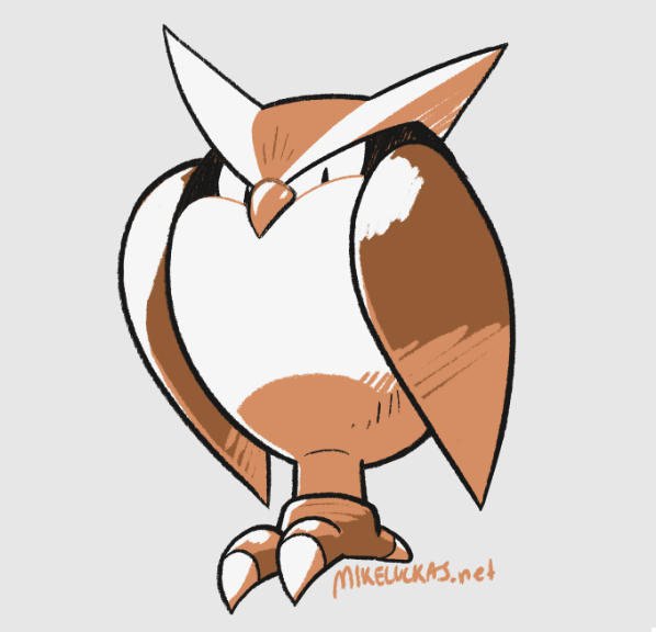 beta_pokemon, bird, bird_focus, booboo_(noctowl), brown_theme, claws, commentary, english_commentary