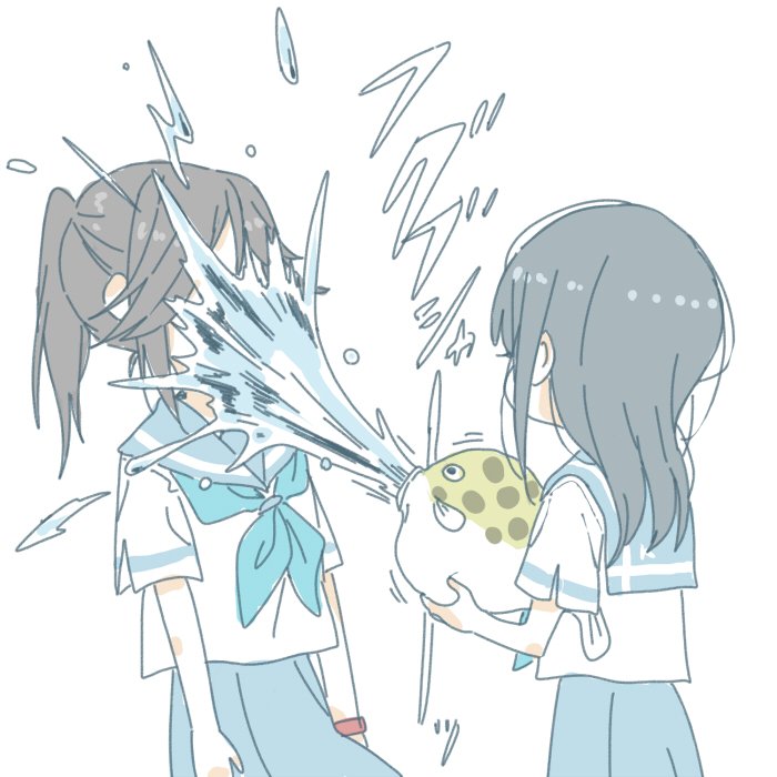 black_hair, blowfish, blue_hair, blue_sailor_collar, blue_skirt, hibike!_euphonium, kasaki_nozomi, kitauji_high_school_uniform