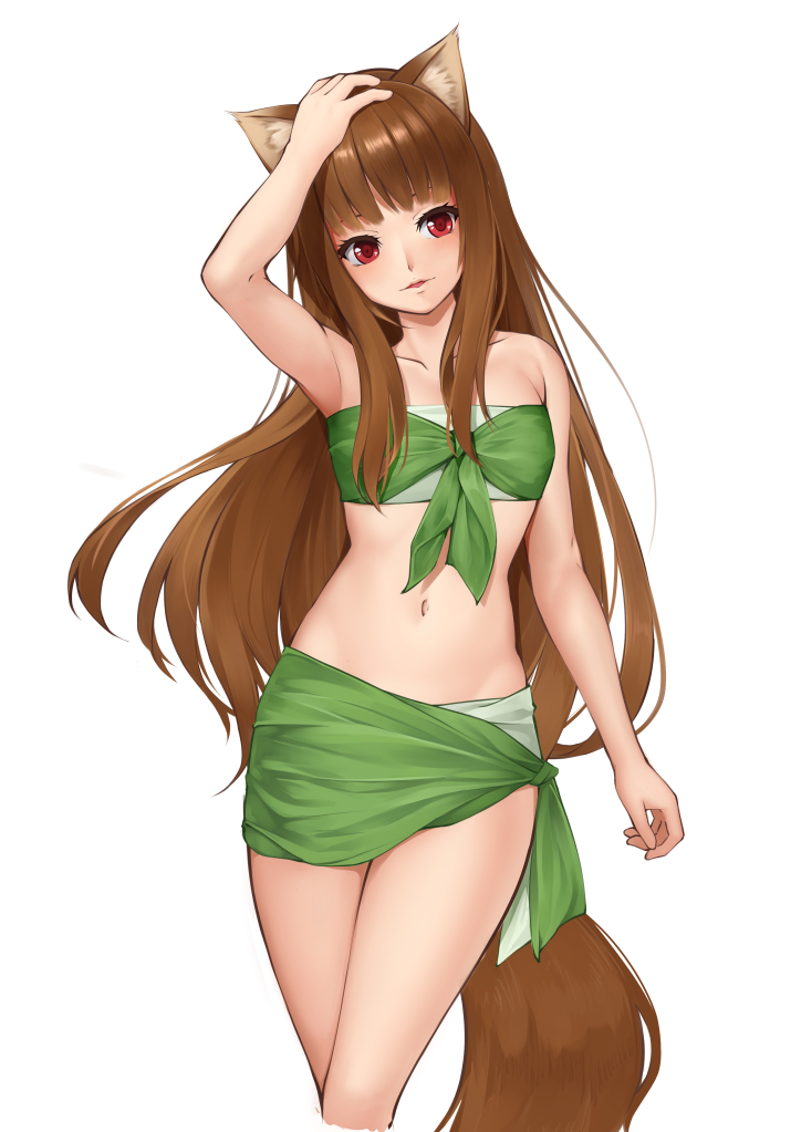 1girl, alternate_costume, animal_ears, bikini, brown_hair, collarbone, commentary, front-tie_bikini