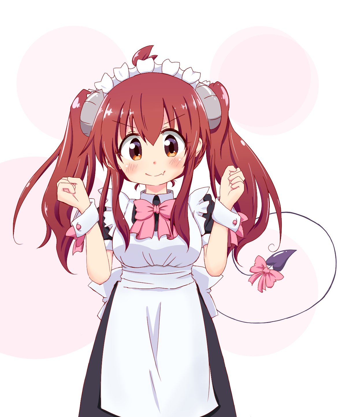 1girl, ahoge, alternate_costume, apron, blush, bow, brown_eyes, brown_hair