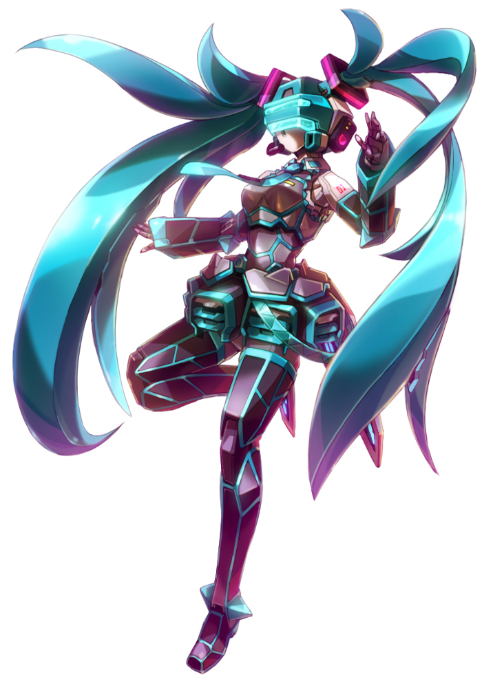 crossover, fei-yen, hatsune_miku, high_heels, mecha, mecha_musume, mechanical_skirt, no_humans