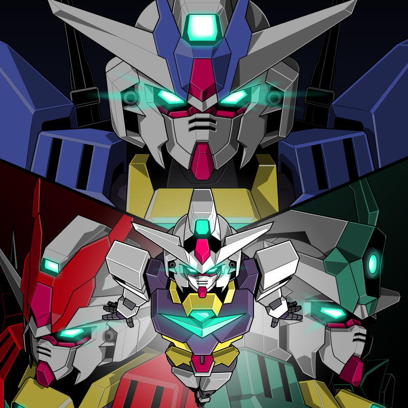 camera, core_gundam, earthree_gundam, glowing, glowing_eyes, green_eyes, gundam, gundam_build_divers