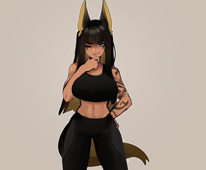 1girl, animal_ears, anput_(nsfwolf), bangs, black_hair, blonde_hair, blunt_bangs, blunt_ends