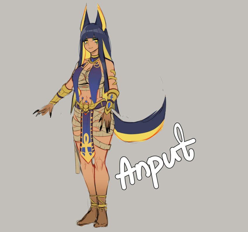 1girl, animal_ears, anput_(nsfwolf), bandages, bangs, black_hair, blonde_hair, blunt_bangs