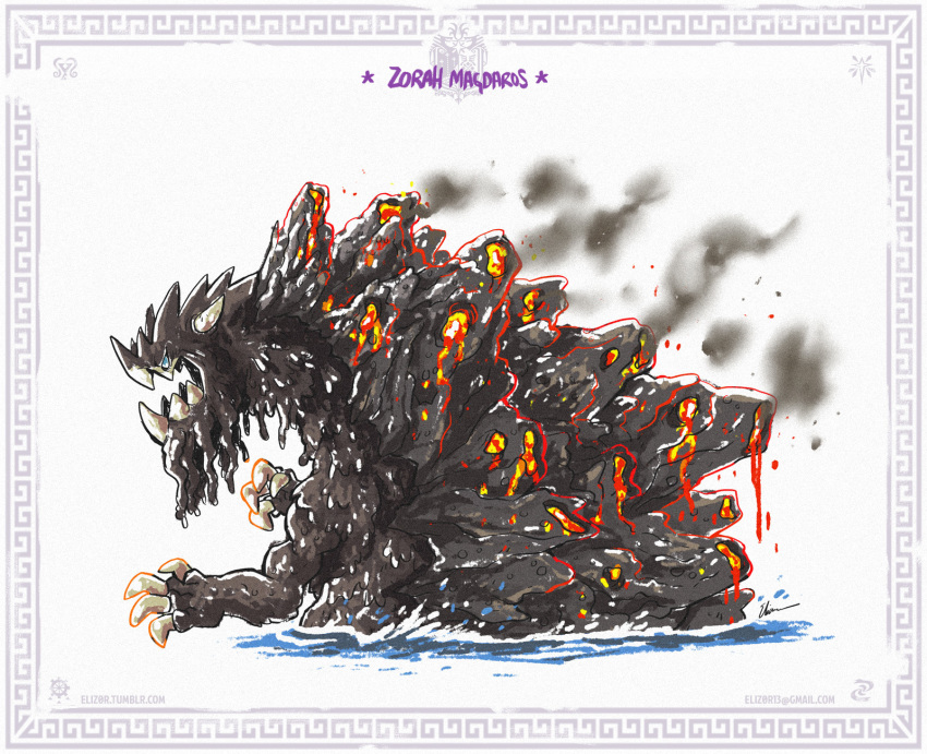 adventure, background_base, colorful, dinosaur, dragon, eliz0r, full_body, godzilla_(series)