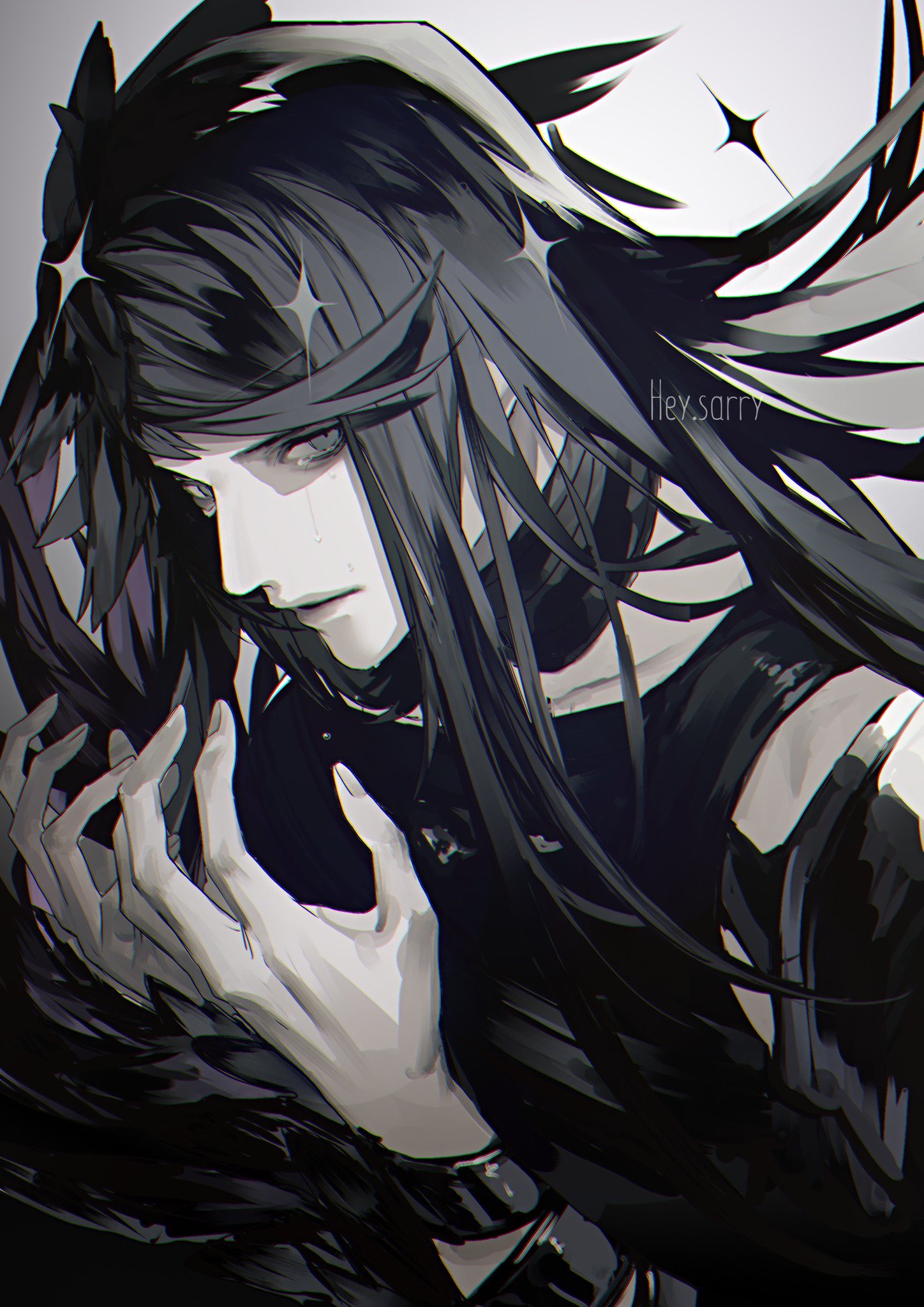 1boy, black_eyes, black_hair, bracelet, crying, crying_with_eyes_open, granblue_fantasy, highres