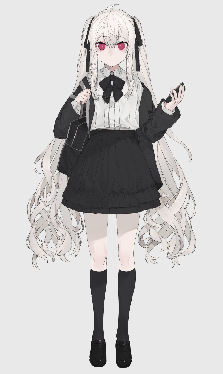 1girl, absurdres, bag, bangs, black_footwear, black_jacket, black_legwear, black_skirt