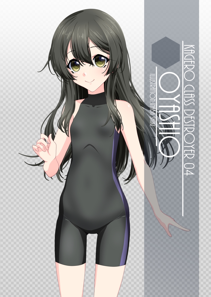 1girl, artist_name, black_bodysuit, black_hair, black_wetsuit, bodysuit, character_name, checkered