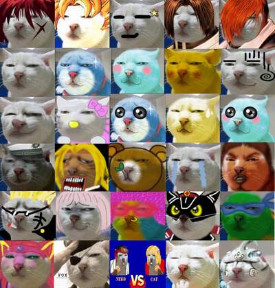 bandana, bow, cat, character_request, cosplay, doraemon, doraemon_(character), dragonball, edit, edited, eye_mask, eyepatch, futaba, gameplay_mechanics, guyver, hello_kitty, hello_kitty_(character), himura_kenshin, ken, king_of_fighters, kitty, kyo_kusanagi, leonardo, mask, mask_on_head, meme, metal_gear_solid, net_character, ninja, parody, pikachu, pizza, pokemon, rurouni_kenshin, samurai, sanrio, scar, serious_cat, short_hair, solid_snake, son_goku, sparkle, star, star_(symbol), star_hair_ornament, super_saiyan, teenage_mutant_ninja_turtles
