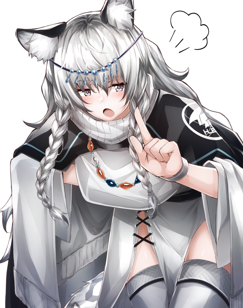 1girl, :o, =3, animal_ear_fluff, animal_ears, arknights, blush, braid