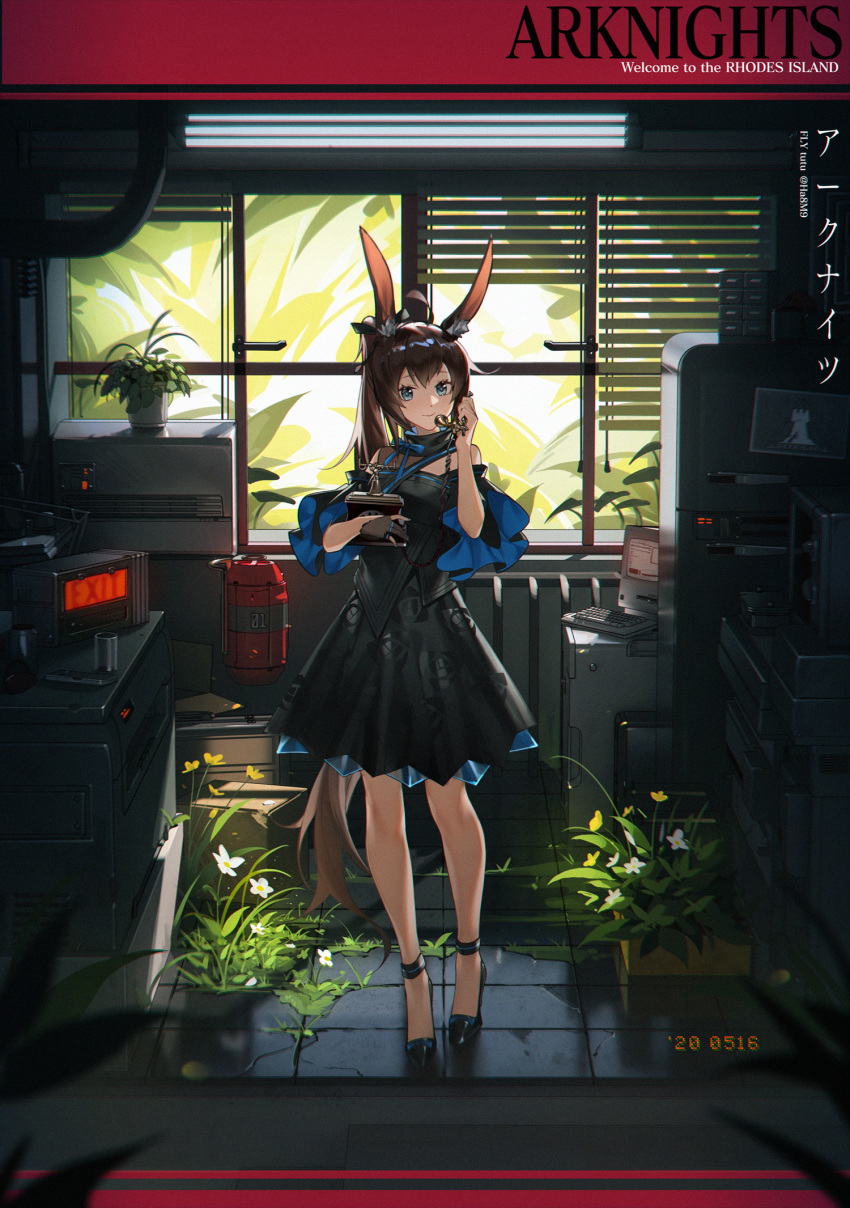 1girl, ahoge, alternate_costume, amiya_(arknights), animal_ear_fluff, animal_ears, arknights, bare_legs